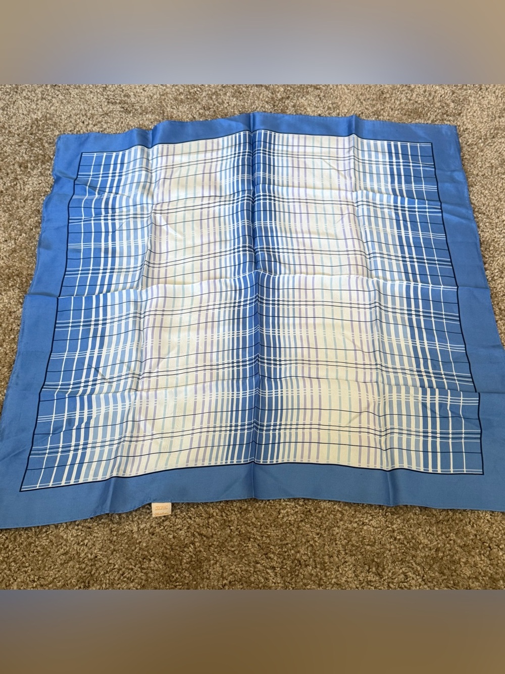 Vintage Light Blue Plaid Square Scarf – Versatile Women's Wrap